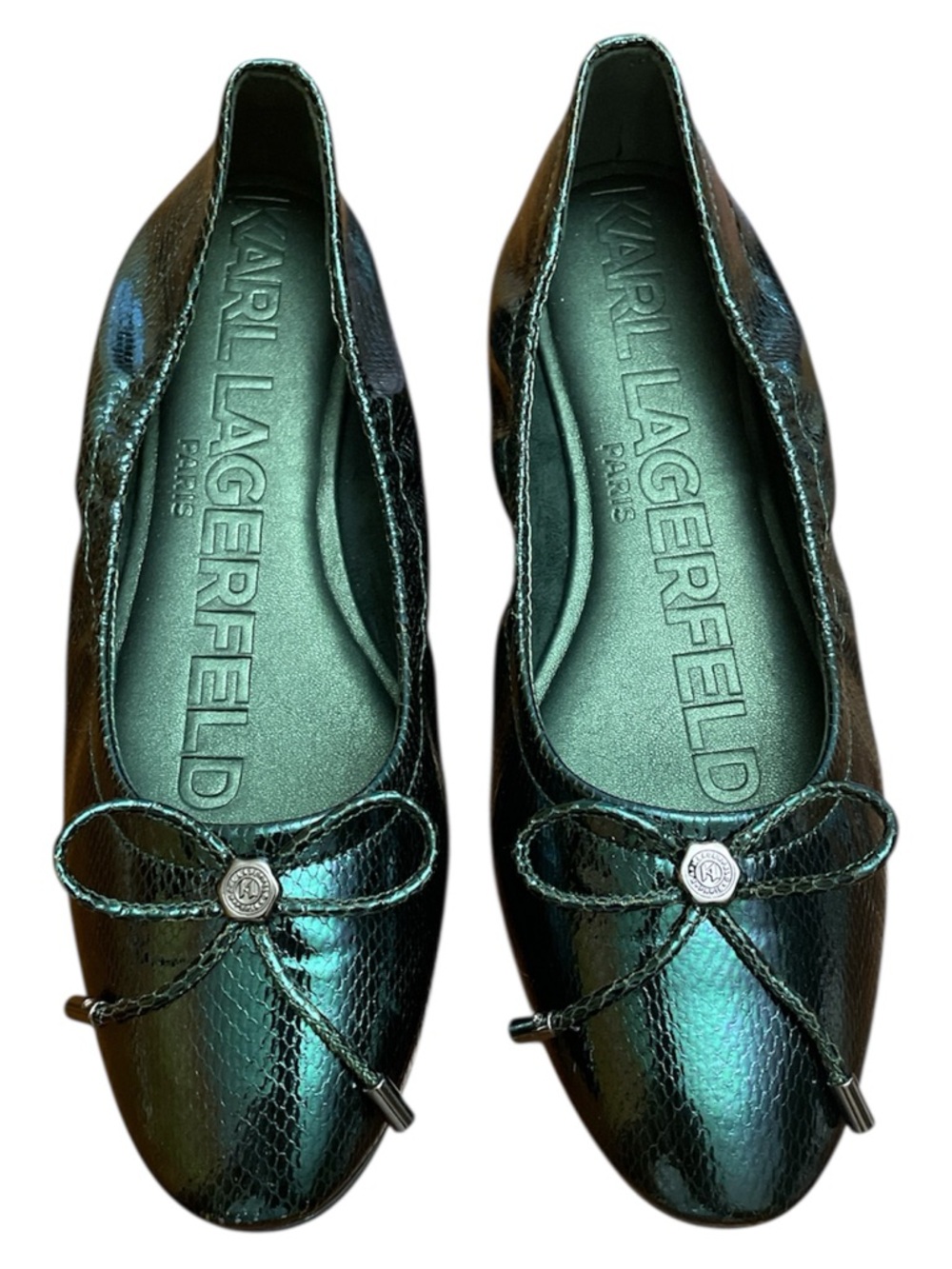 #19 Karl Lagerfeld Paris Women's Velma Almond Toe Ballet Flats - Forest Green